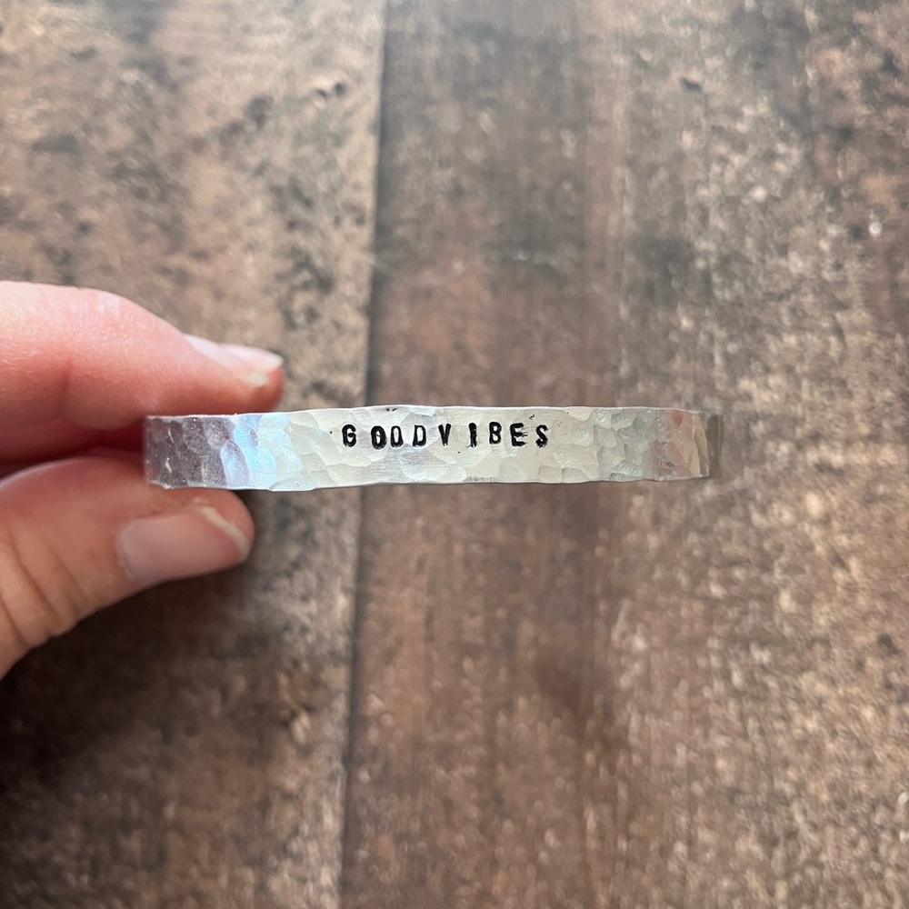 Hand Stamped “Good Vibes” Cuff Bracelet